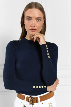 Buttoned Knit Crew Neck
