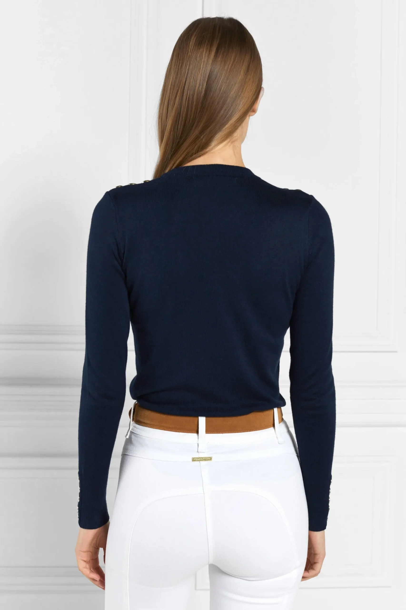 Buttoned Knit Crew Neck