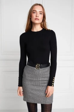 Buttoned Knit Crew Neck