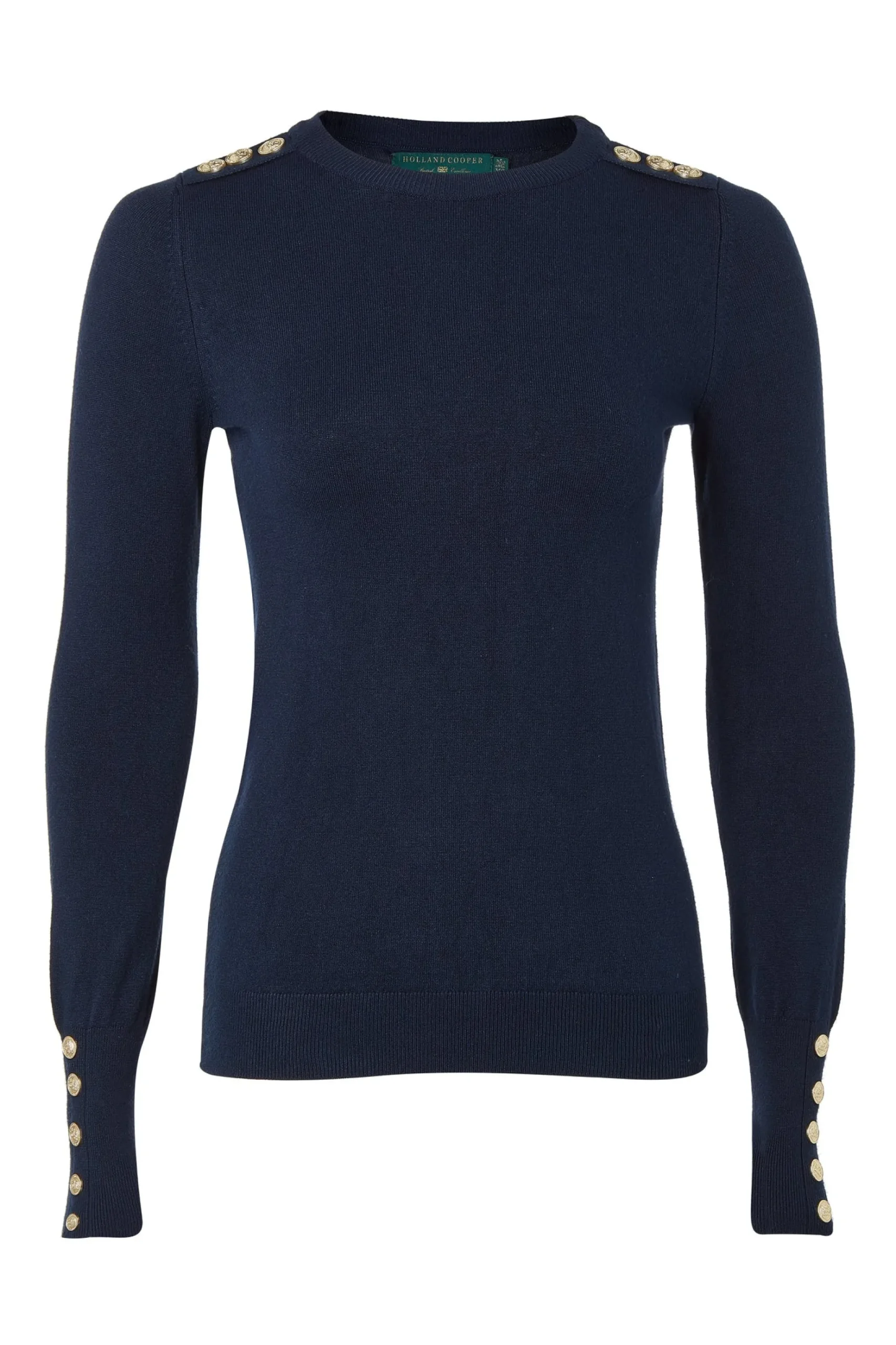 Buttoned Knit Crew Neck