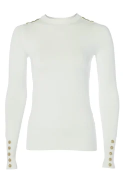 Buttoned Knit Crew Neck