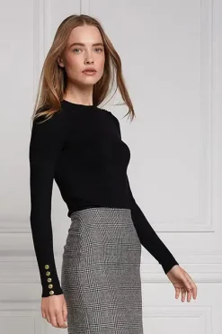 Buttoned Knit Crew Neck
