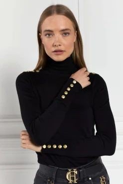 Buttoned Knit Roll Neck
