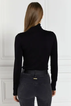 Buttoned Knit Roll Neck