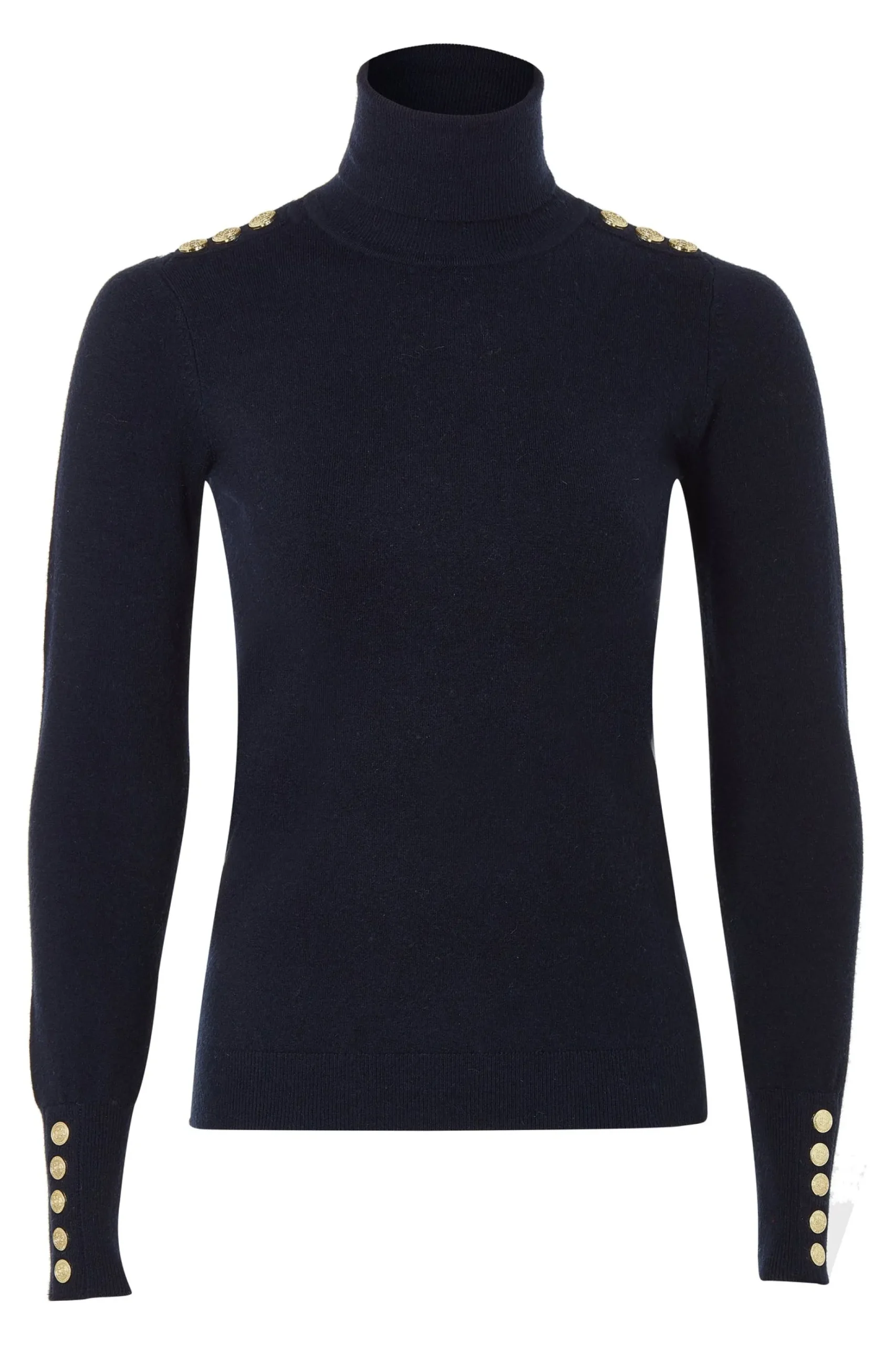 Buttoned Knit Roll Neck