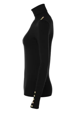 Buttoned Knit Roll Neck