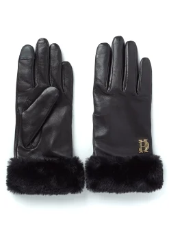 Cashmere Lined Faux Trim Leather Gloves