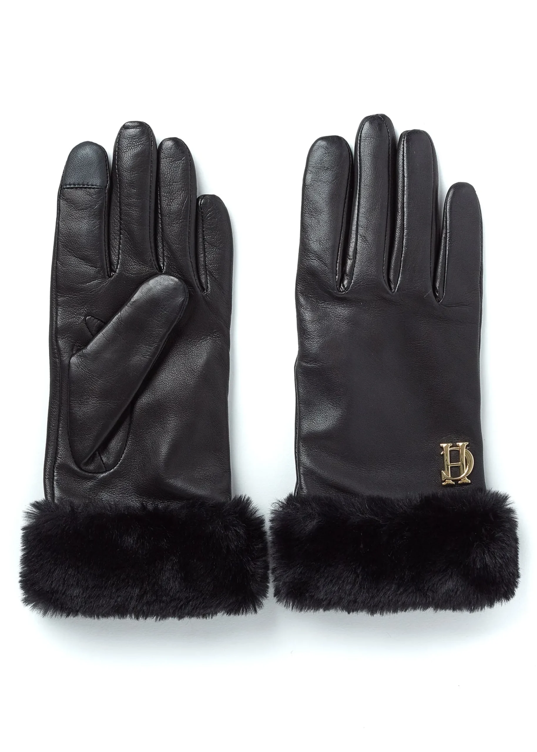 Cashmere Lined Faux Trim Leather Gloves