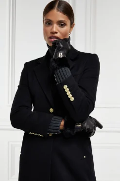 Cashmere Lined Faux Trim Leather Gloves