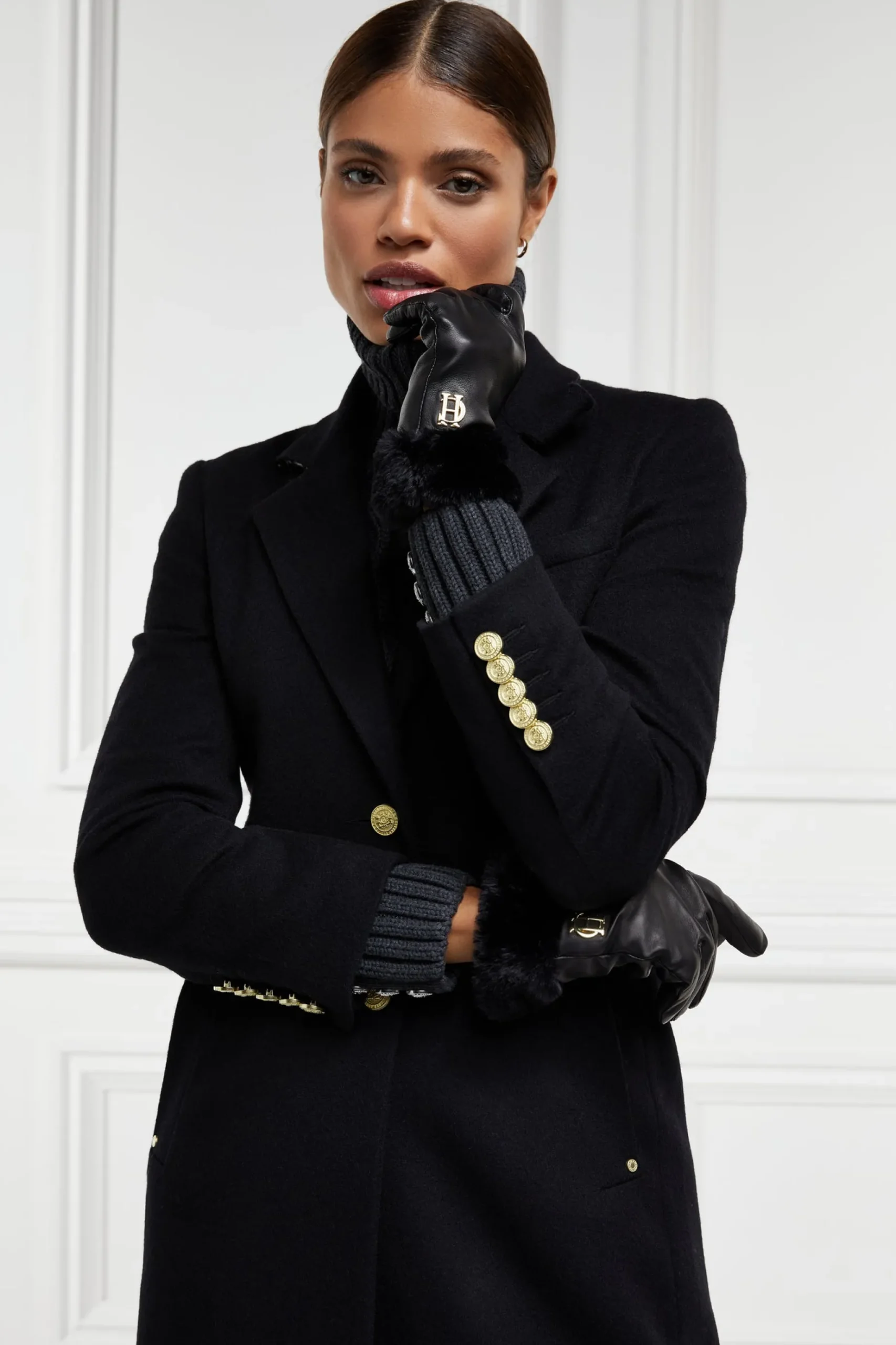 Cashmere Lined Faux Trim Leather Gloves