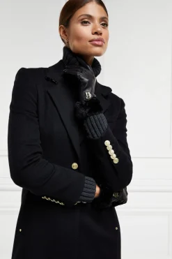 Cashmere Lined Faux Trim Leather Gloves