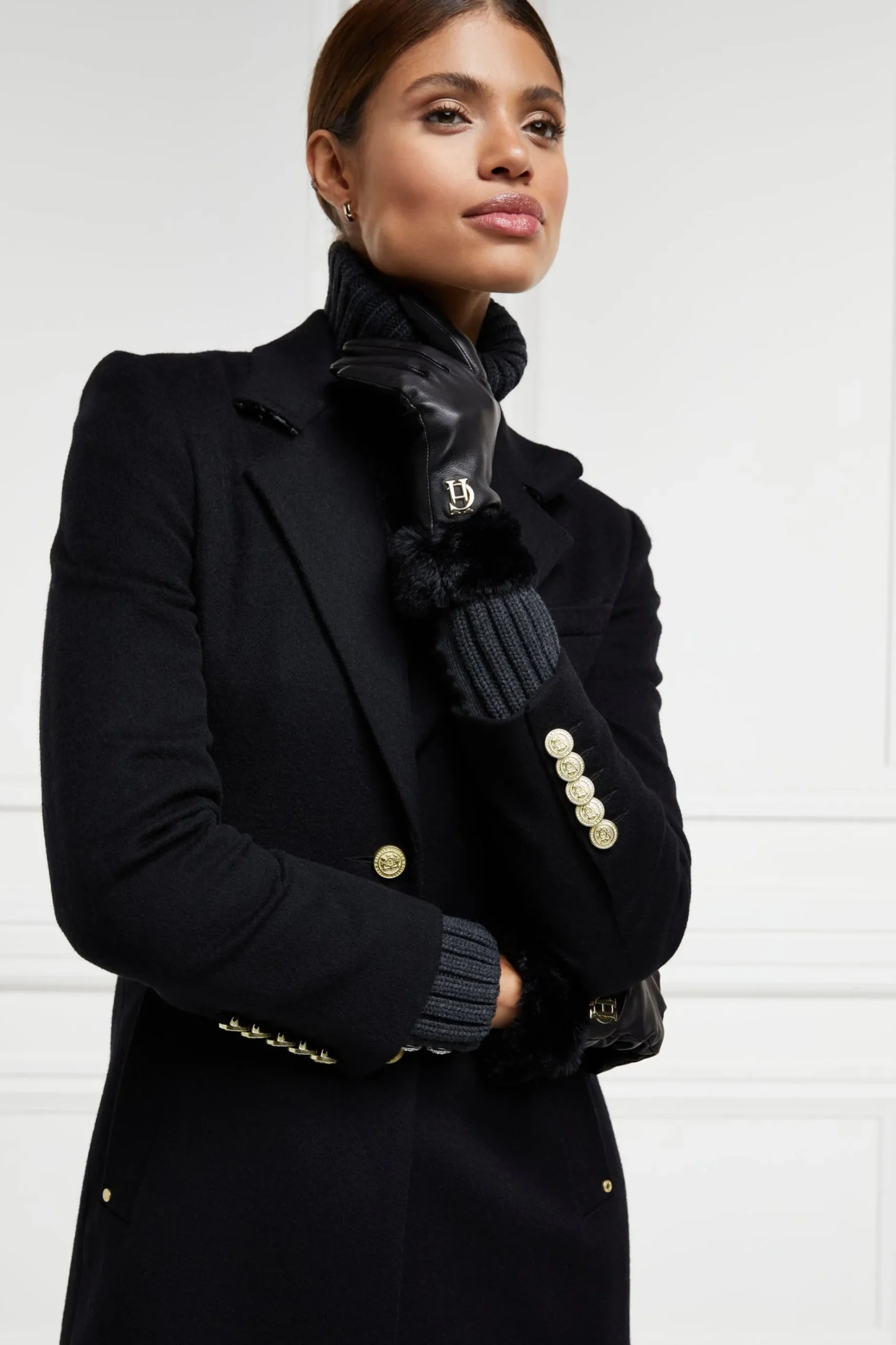 Cashmere Lined Faux Trim Leather Gloves
