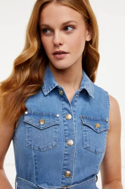 Denim Sleeveless Shirt Dress