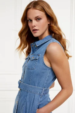 Denim Sleeveless Shirt Dress